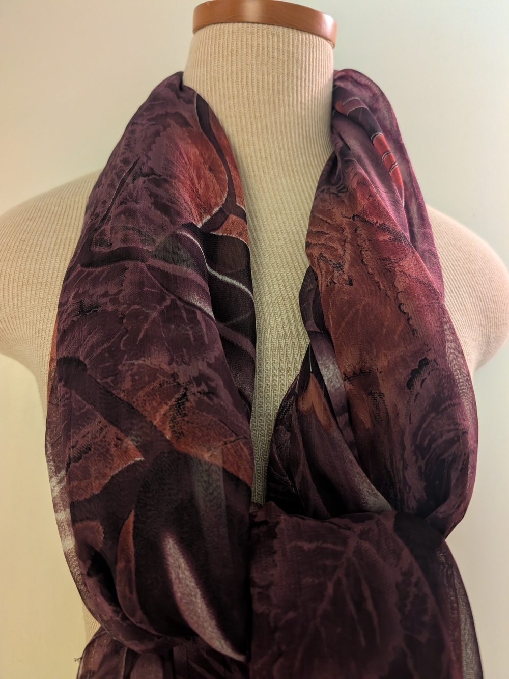 Lightweight Plum Floral Sheer Scarf for Women